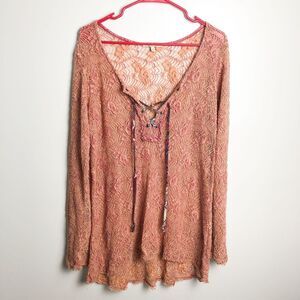 Gimmicks BKE Lace Lace Up Tunic Boho Blouse